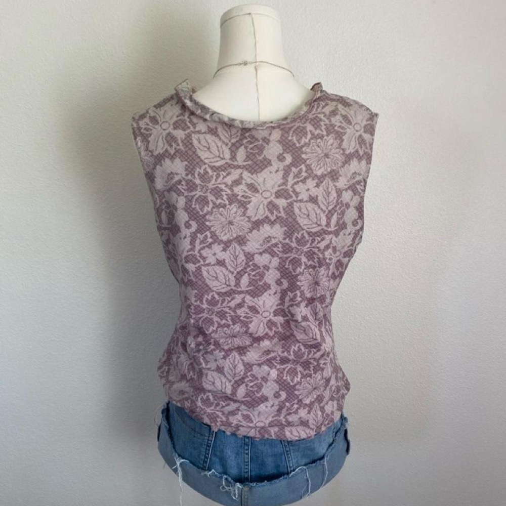 Y2K Apostrophe Ruffled Mesh Floral Sleeveless V Neck Blouse Fairycore - Picture 5 of 6